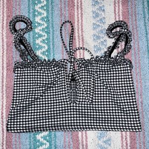 Prettylittlething black and white gingham cropped tank top